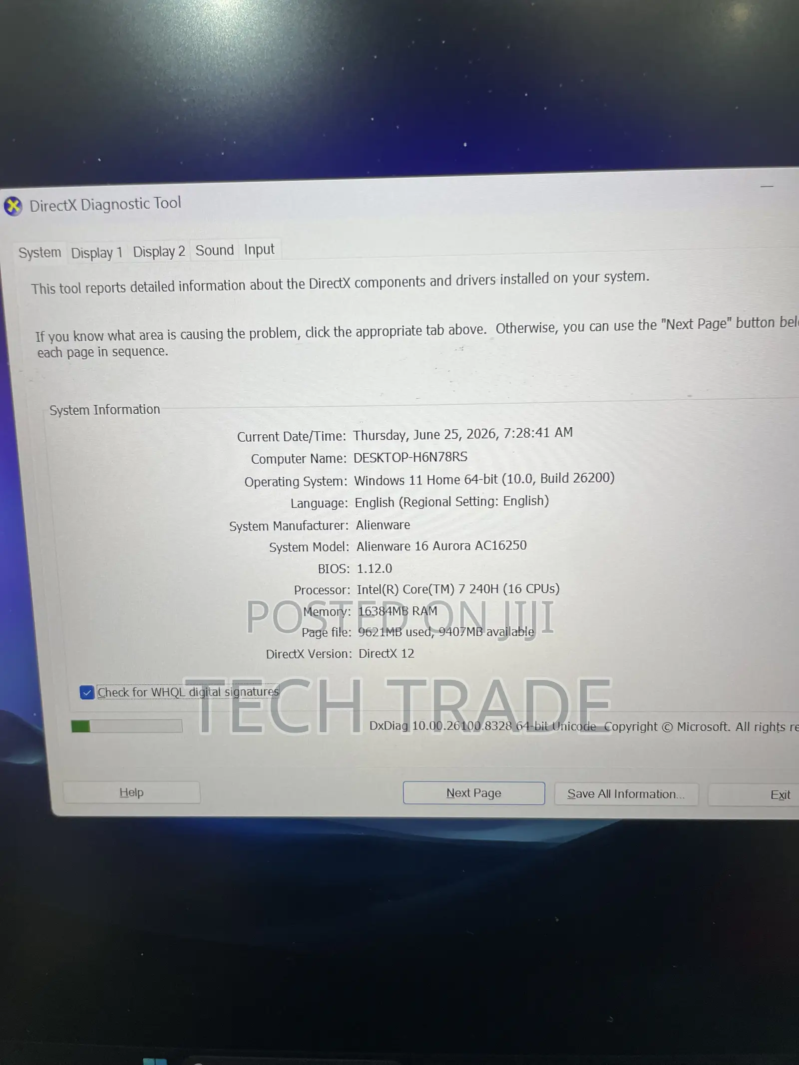 Laptop Alienware 16 Aurora 16GB Intel Core 7 SSD 512GB