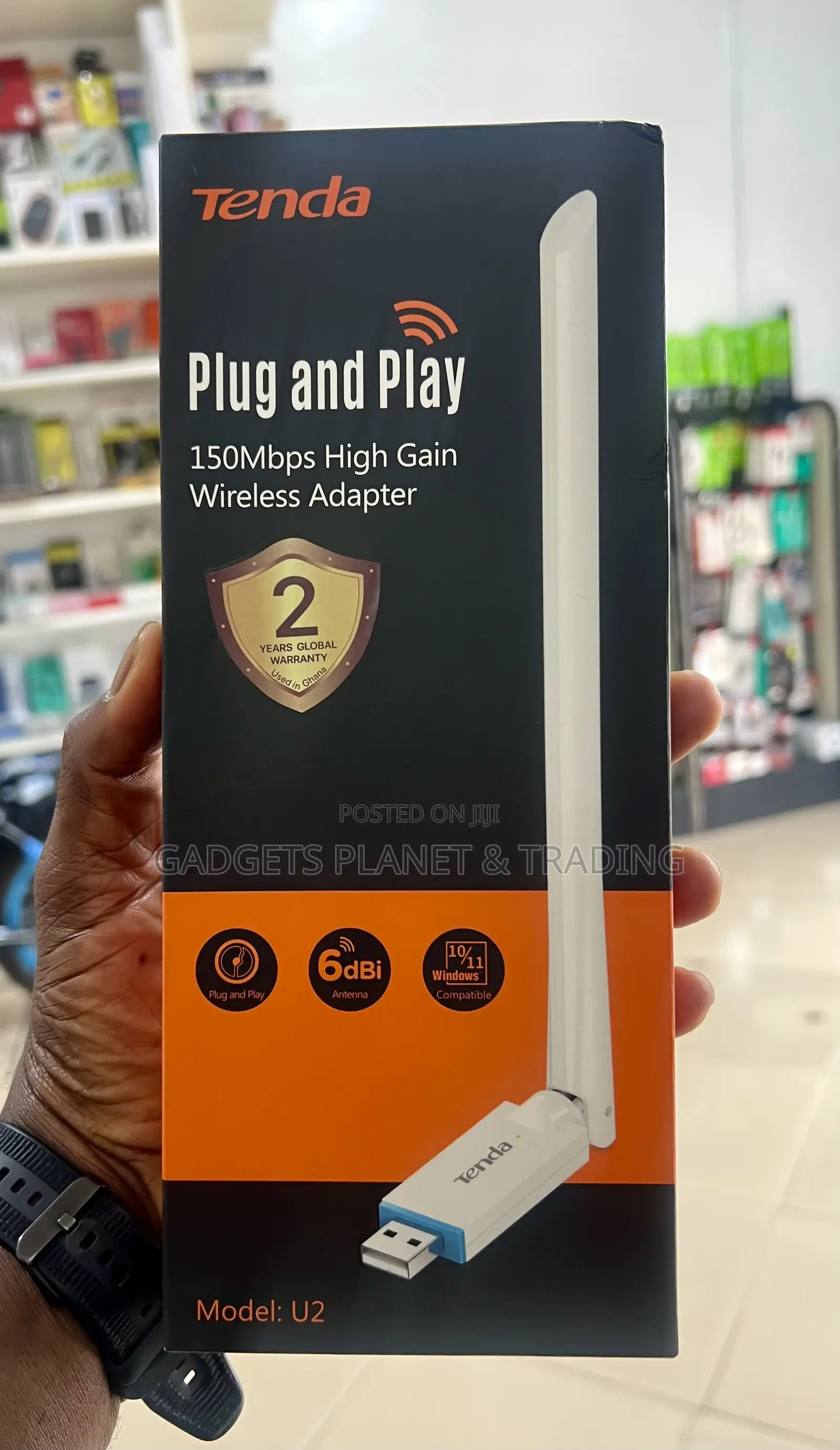 Tenda Plug and Play High Gain Wirelss Adapter With 6dbi Antenna - U2