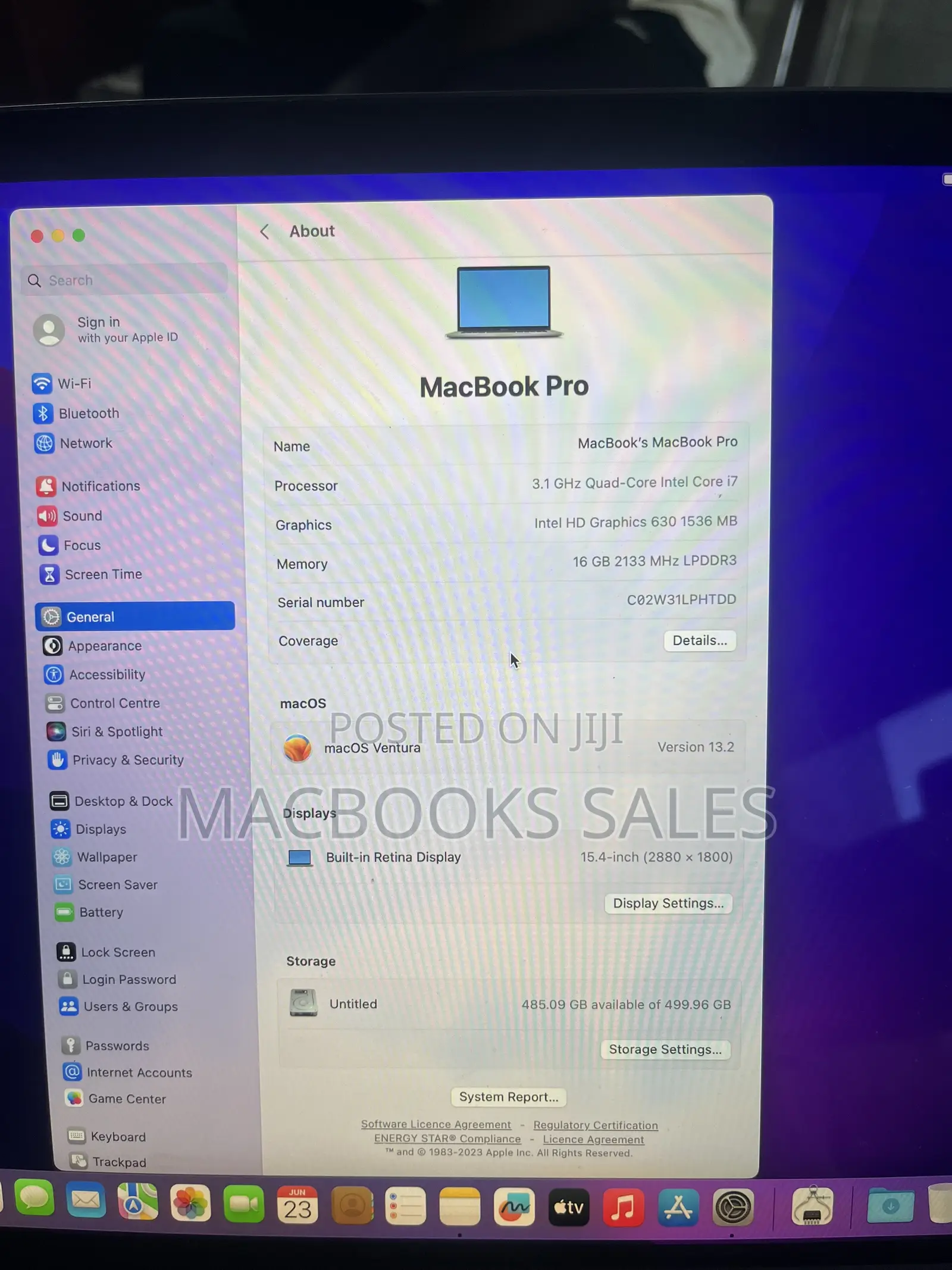 Laptop Apple MacBook Pro 2017 16GB Intel Core i7 SSD 512GB