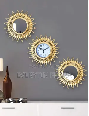 3-Piece Gold Wall Clock + Mirror Set – Luxury Accent Decor*