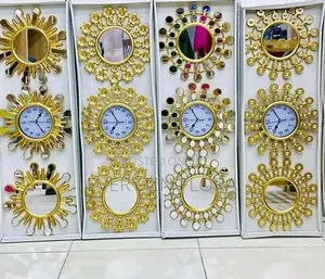 3-Piece Gold Wall Clock + Mirror Set – Luxury Accent Decor*