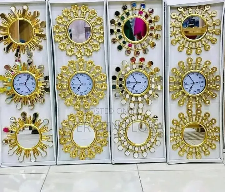 3-Piece Gold Wall Clock + Mirror Set – Luxury Accent Decor*