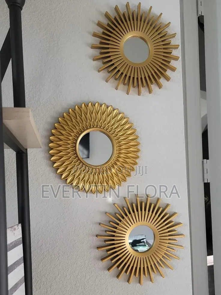 3-Piece Gold Wall Clock + Mirror Set – Luxury Accent Decor*
