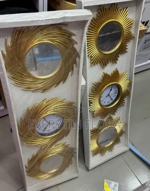 3-Piece Gold Wall Clock + Mirror Set – Luxury Accent Decor*