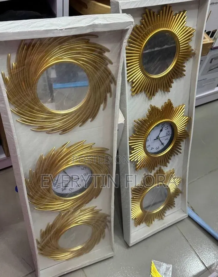 3-Piece Gold Wall Clock + Mirror Set – Luxury Accent Decor*