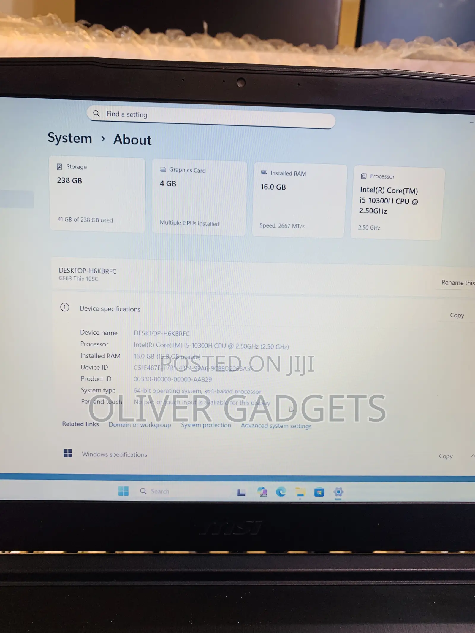 Laptop MSI GF63 16GB Intel Core i5 SSD 256GB