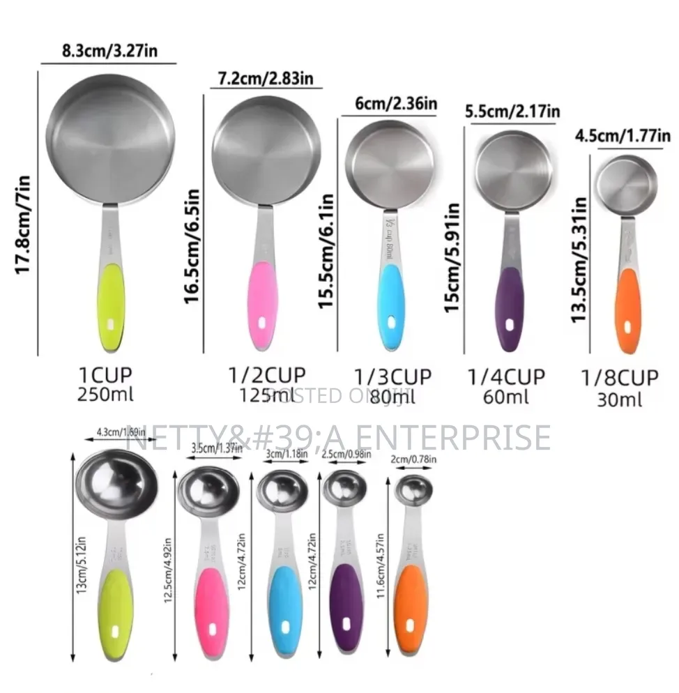 10pc Stainless Steel Measuring Cups Spoons