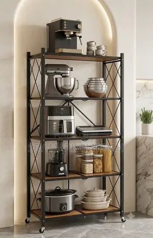 5 Tier Foldable Wooden Metal Storage Rack