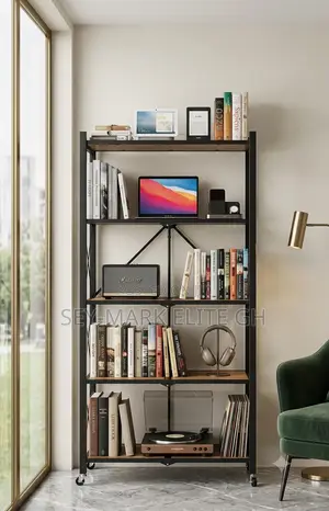 5 Tier Foldable Wooden Metal Storage Rack