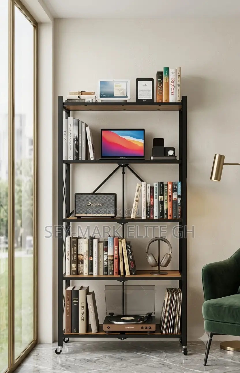 5 Tier Foldable Wooden Metal Storage Rack
