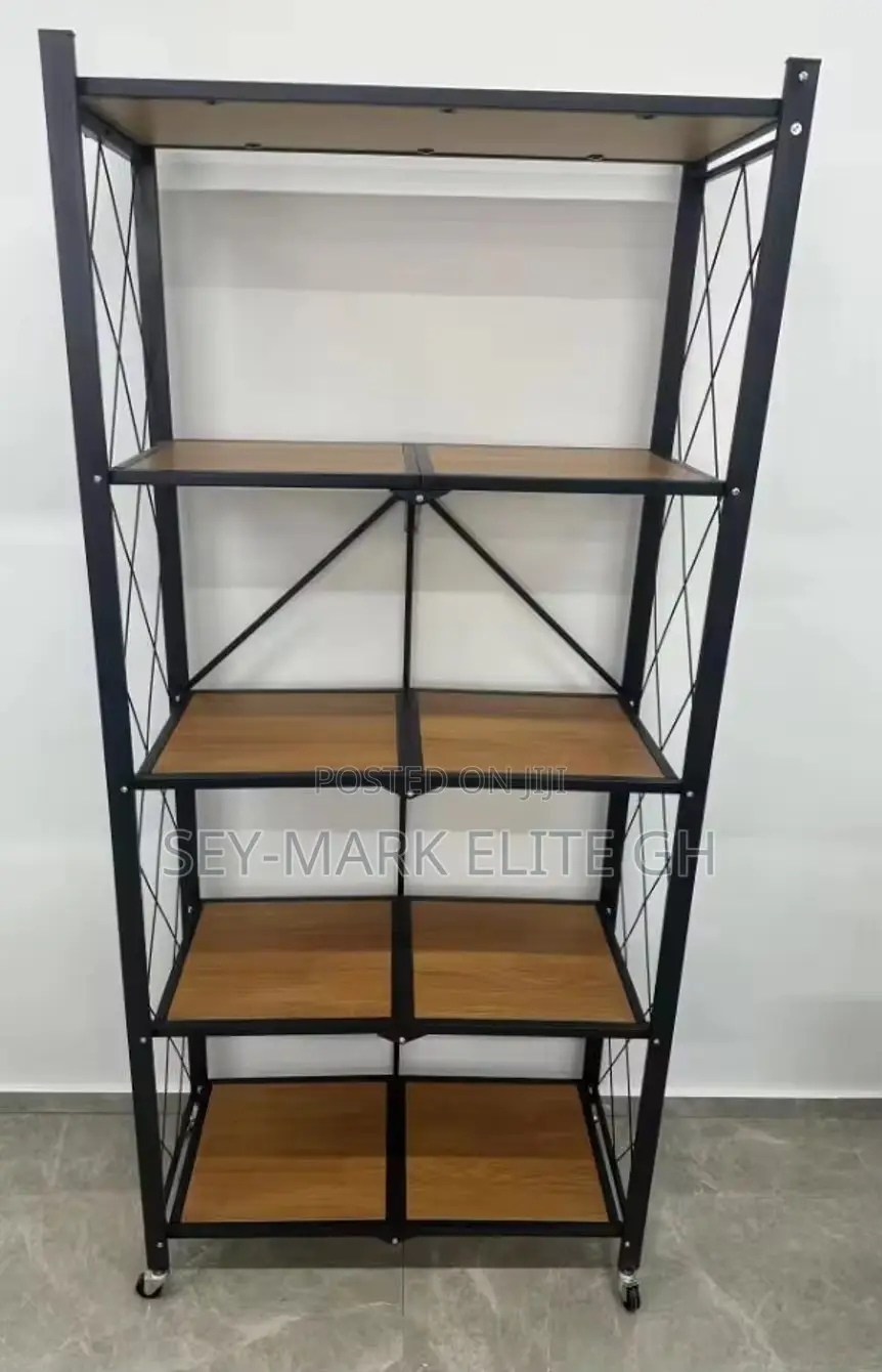 5 Tier Foldable Wooden Metal Storage Rack
