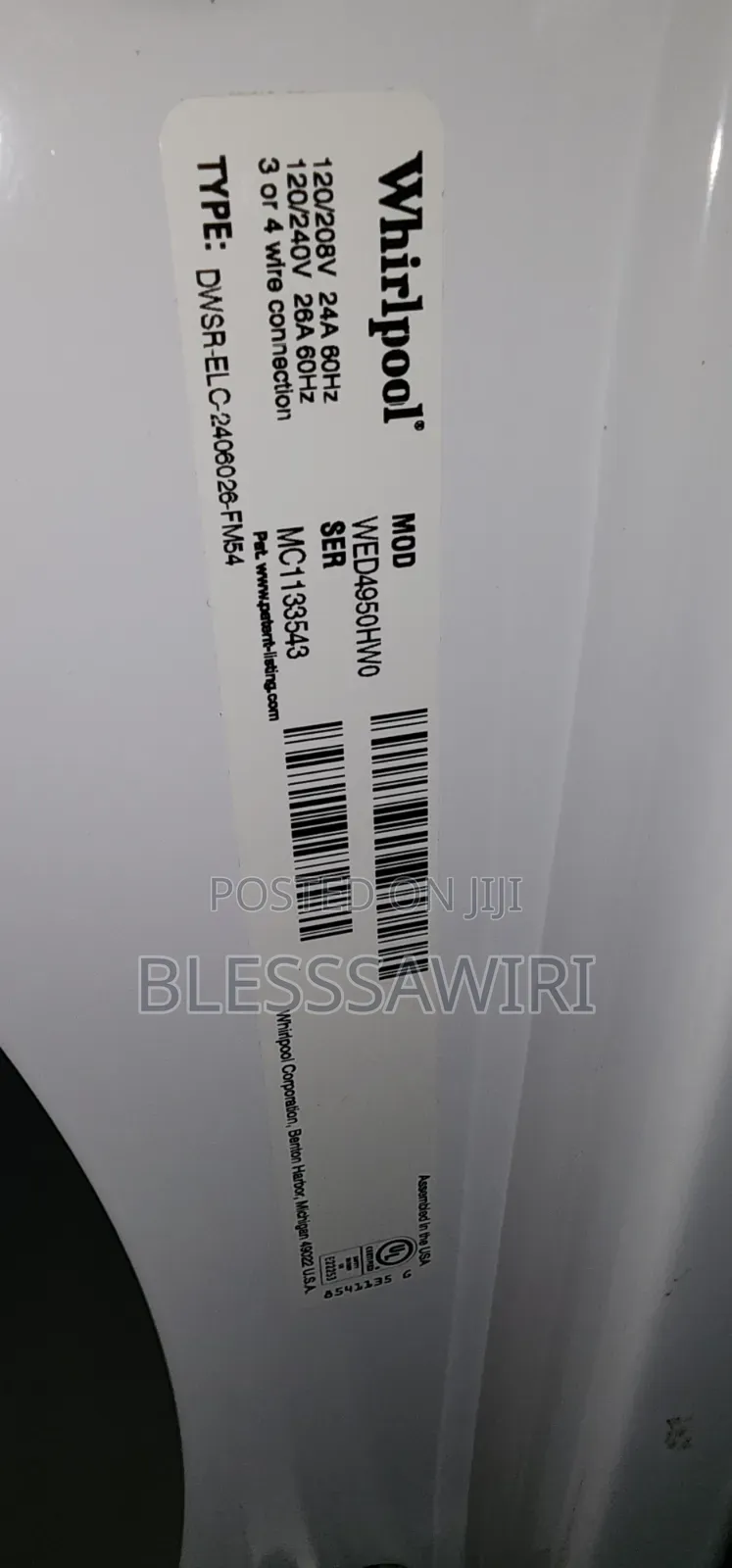 Whirlpool Washing Machine Dryer 24kg