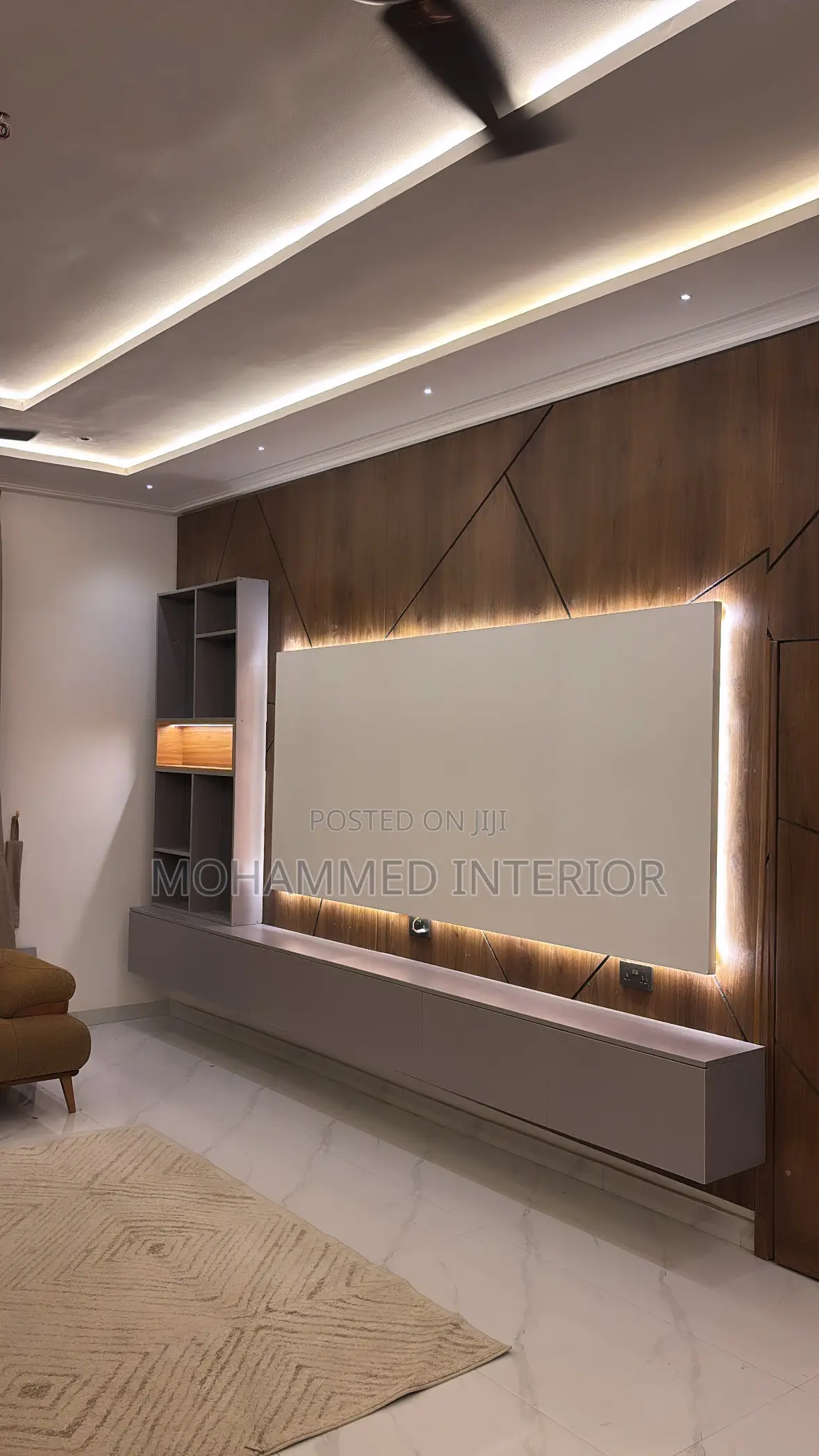 Modern Floating Tv Console Wall Cladding Design In Ghana