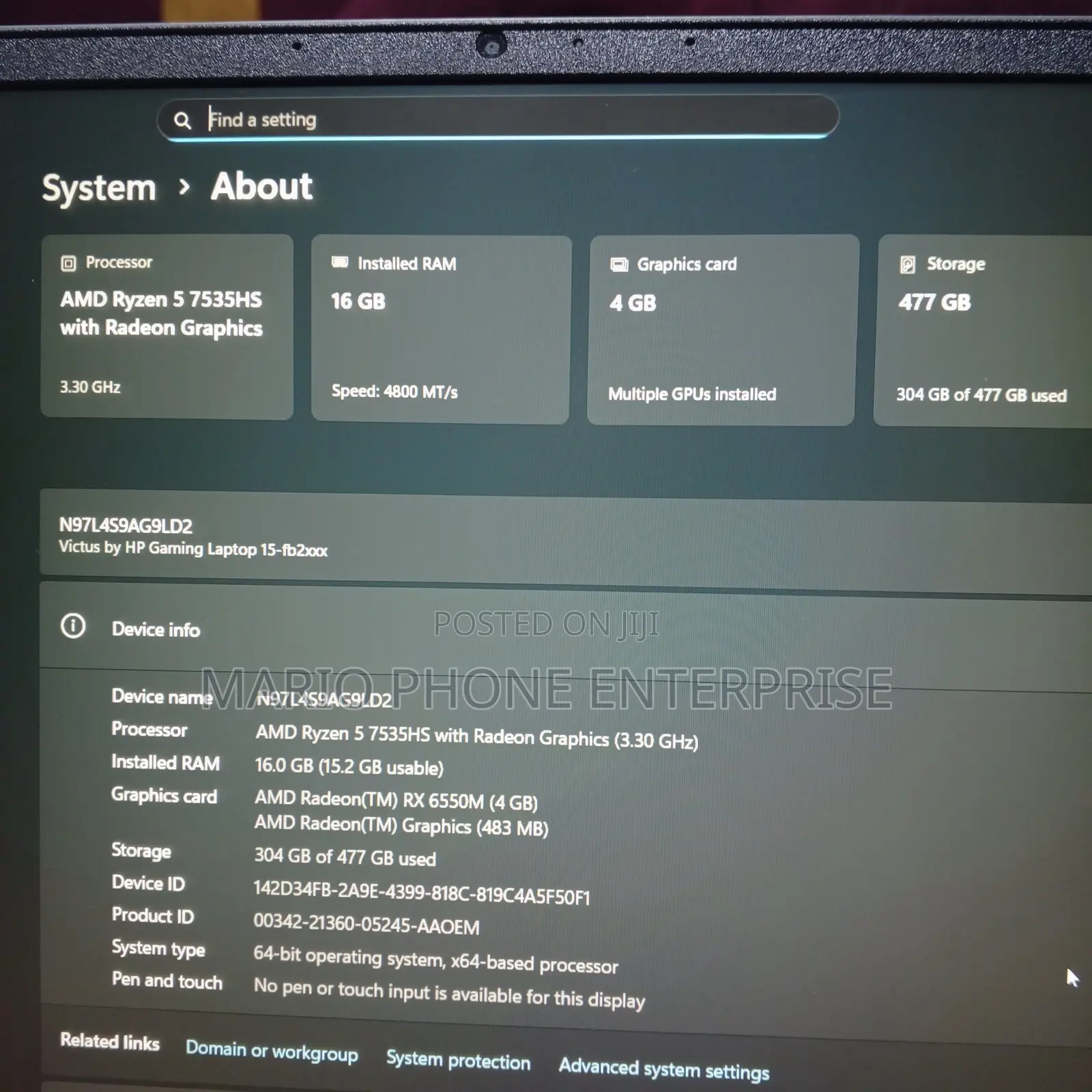 Laptop HP Victus 15 16GB AMD Ryzen 5 SSD 512GB