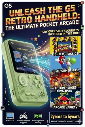 G5 Retro Handheld Game Console - 500-in-1- Nintendo Games- Green