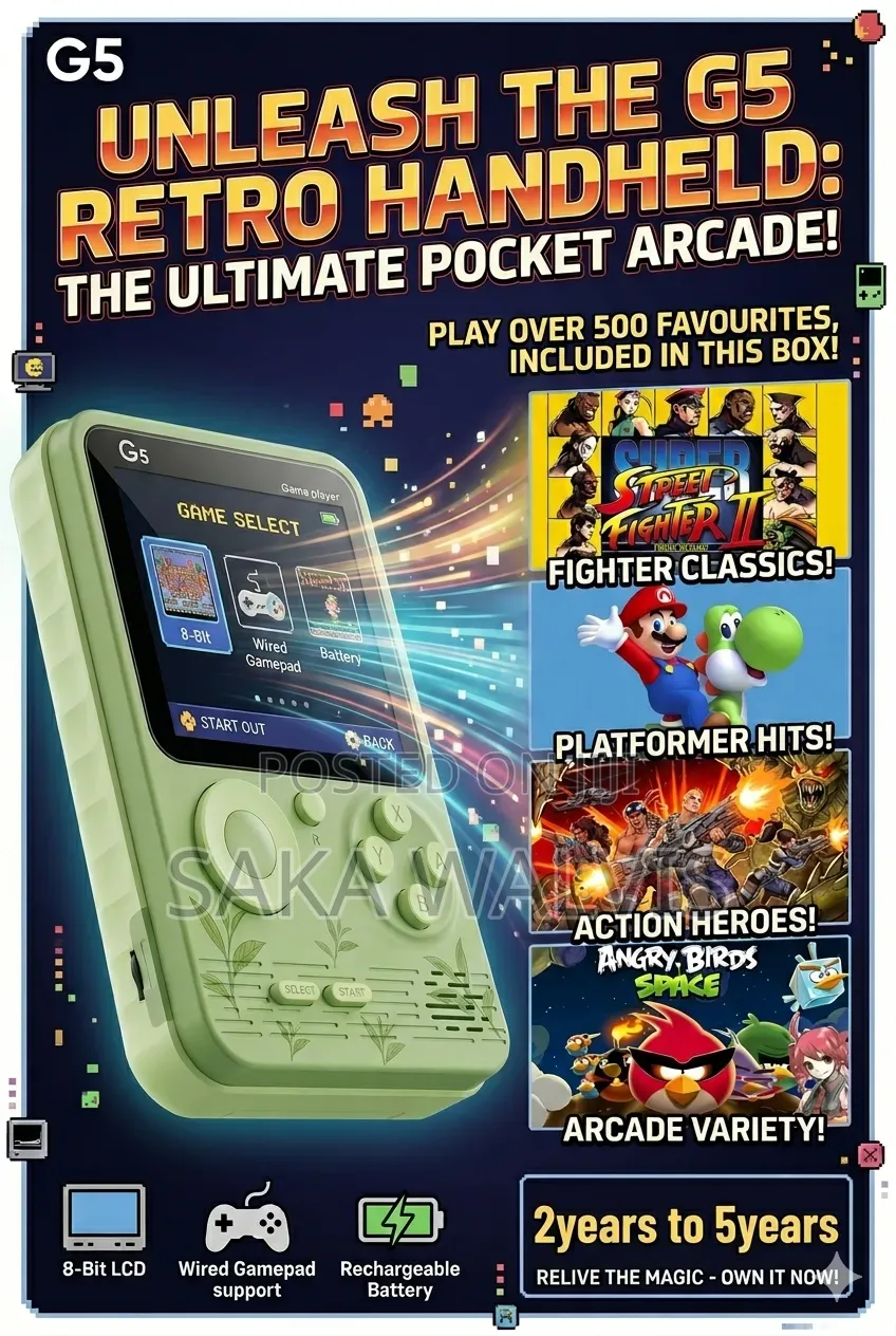 G5 Retro Handheld Game Console - 500-in-1- Nintendo Games- Green