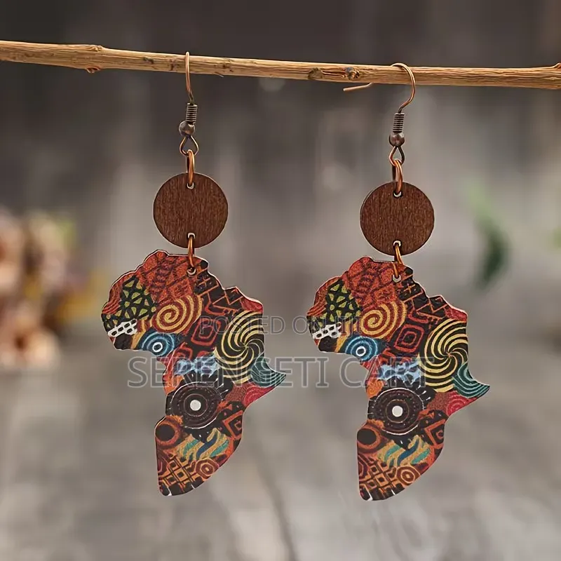 African Shaped Earrings, Wooden Lightweight Stylish Earrings