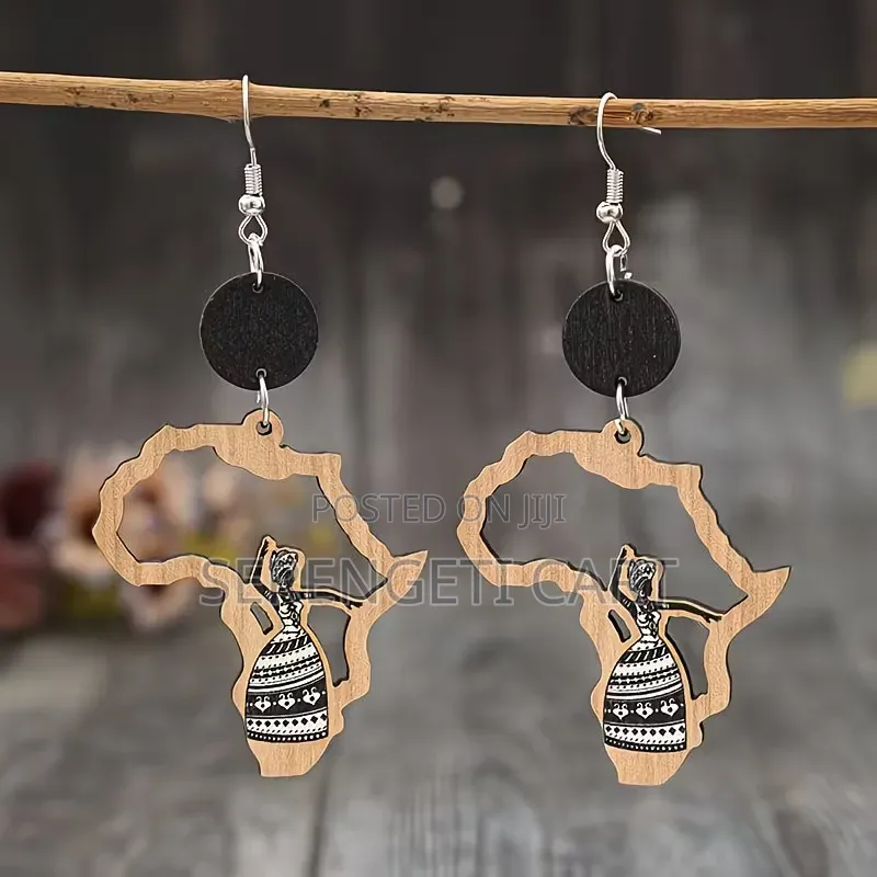 African Shaped Earrings, Wooden Lightweight Stylish Earrings