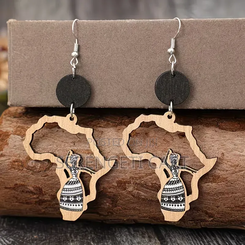 African Shaped Earrings, Wooden Lightweight Stylish Earrings