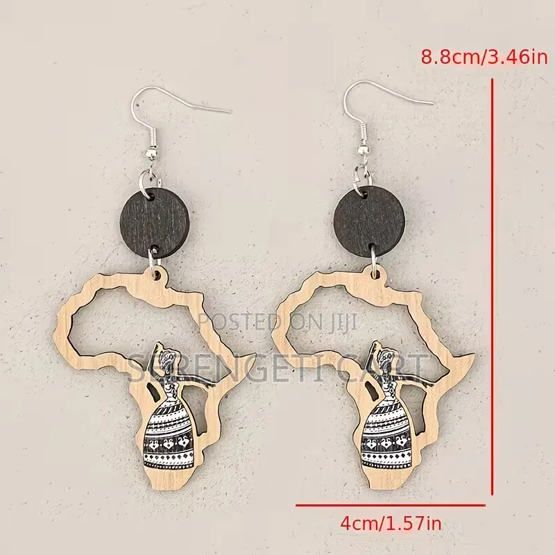 African Shaped Earrings, Wooden Lightweight Stylish Earrings