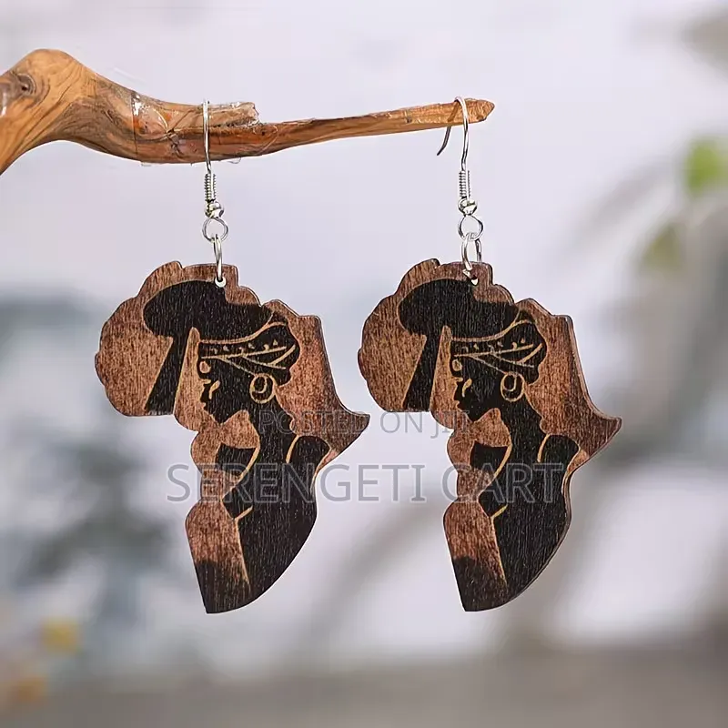 African Shaped Earrings, Wooden Lightweight Stylish Earrings