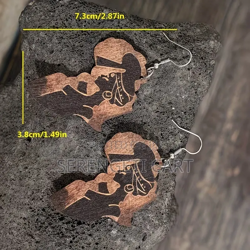African Shaped Earrings, Wooden Lightweight Stylish Earrings