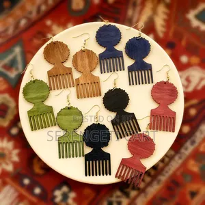 Wooden Earrings, Afro Shaped, African Inspired, Mixed Colours