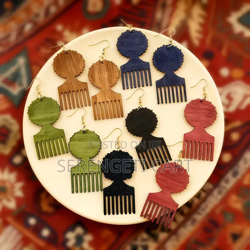 Wooden Earrings, Afro Shaped, African Inspired, Mixed Colours