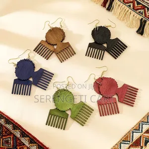 Wooden Earrings, Afro Shaped, African Inspired, Mixed Colours