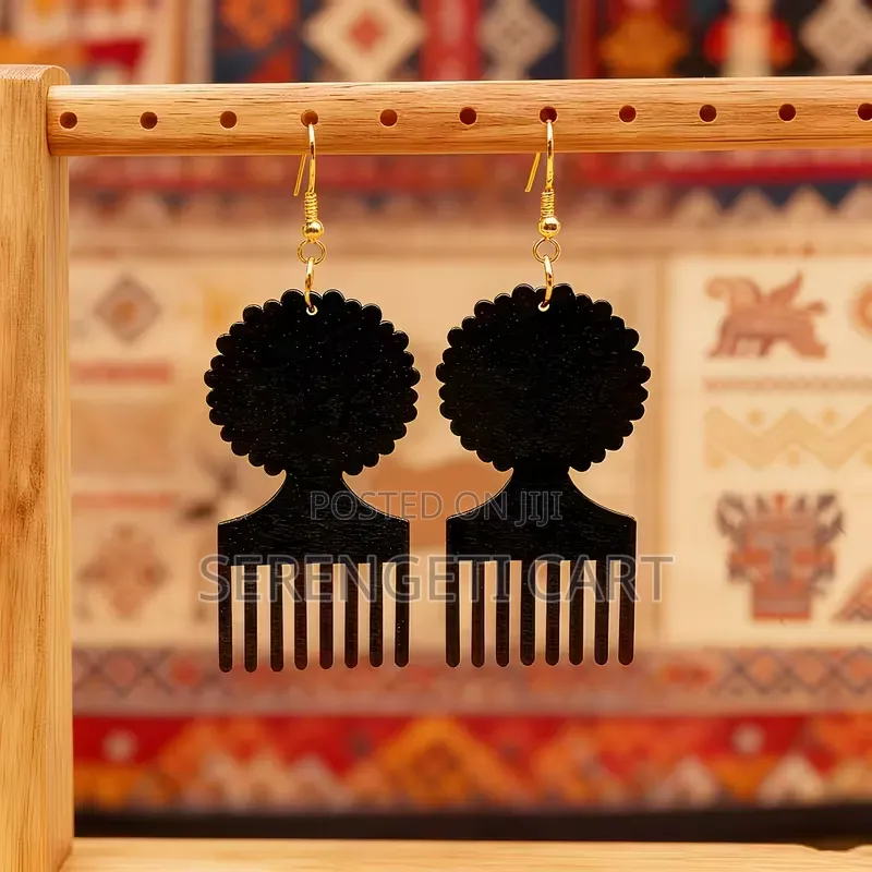 Wooden Earrings, Afro Shaped, African Inspired, Mixed Colours