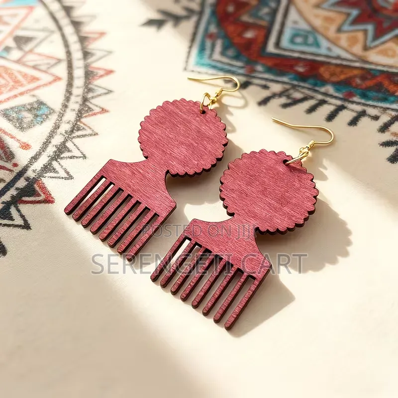 Wooden Earrings, Afro Shaped, African Inspired, Mixed Colours