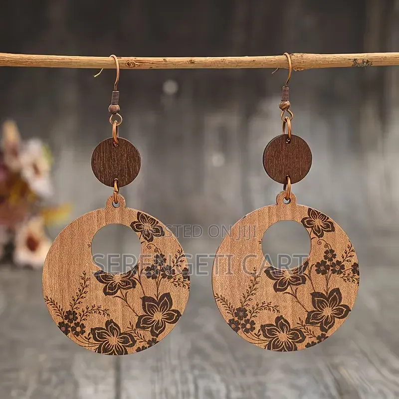 Wooden Earrings, Afro Shaped, African Inspired, Mixed Colours
