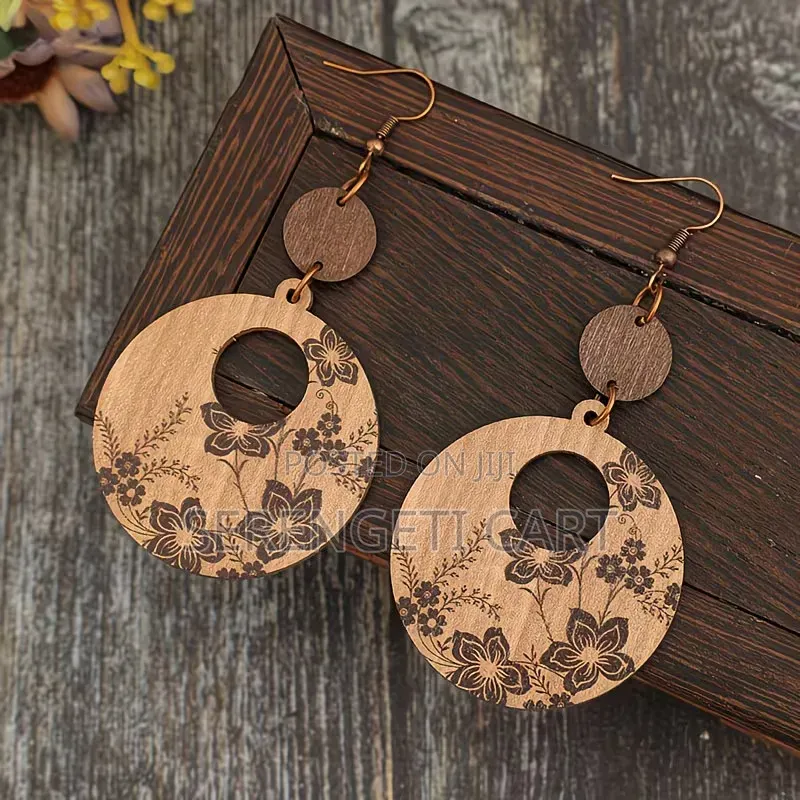 Wooden Earrings, Afro Shaped, African Inspired, Mixed Colours