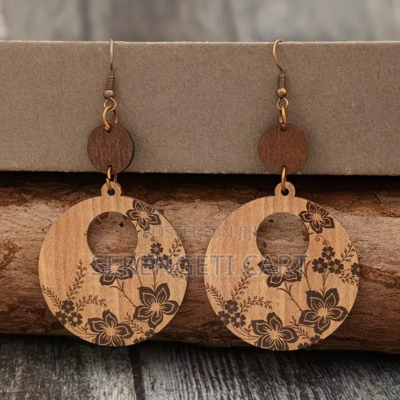 Wooden Earrings, Afro Shaped, African Inspired, Mixed Colours