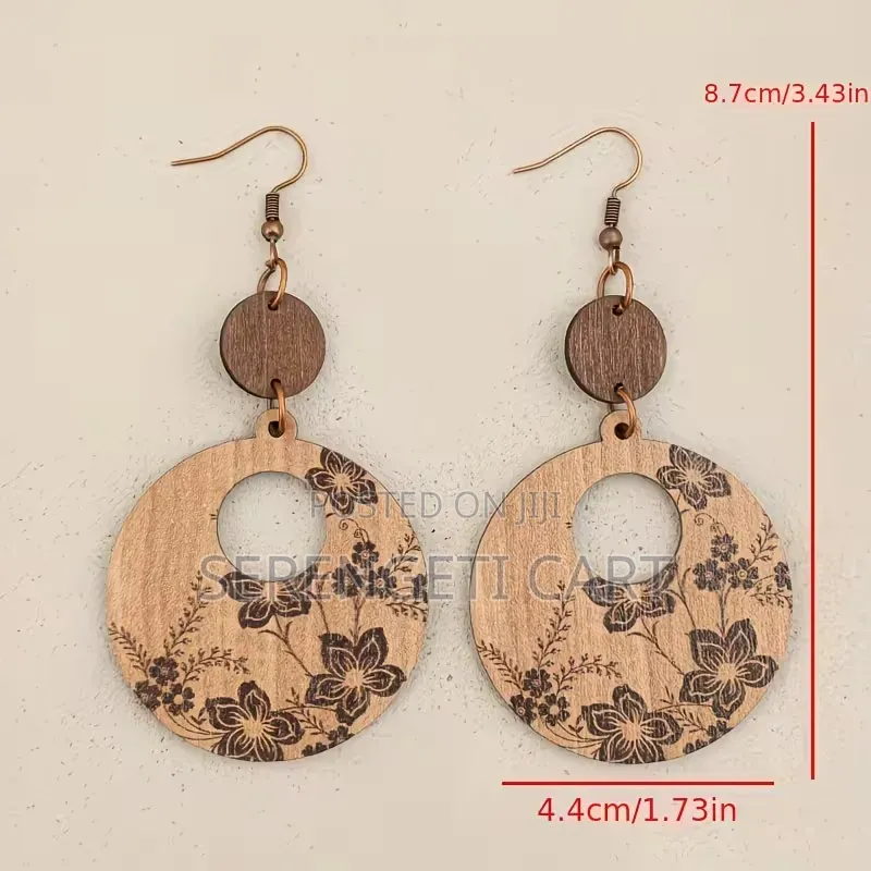 Wooden Earrings, Afro Shaped, African Inspired, Mixed Colours