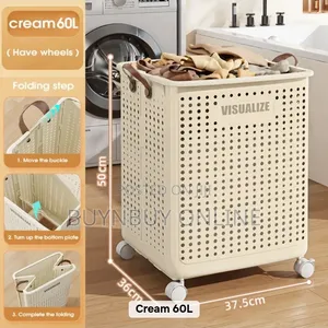 Large Collapsible Laundry Basket With Wheels and Handle