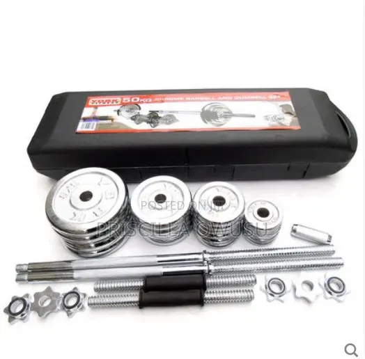 50kg Chrome Barbell and Dumb Bells Set