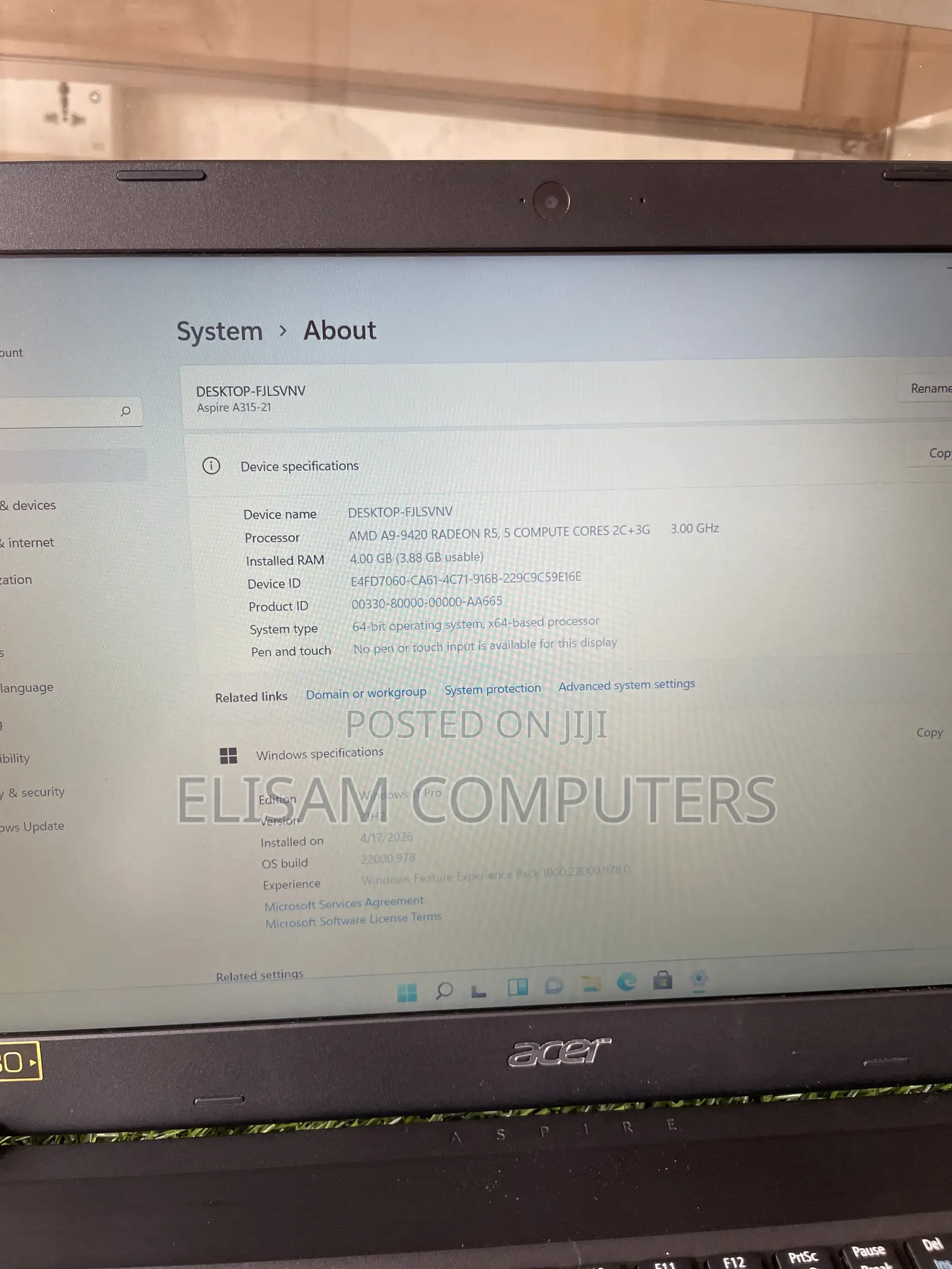 Laptop Acer Aspire A315 21 4GB SSD 128GB