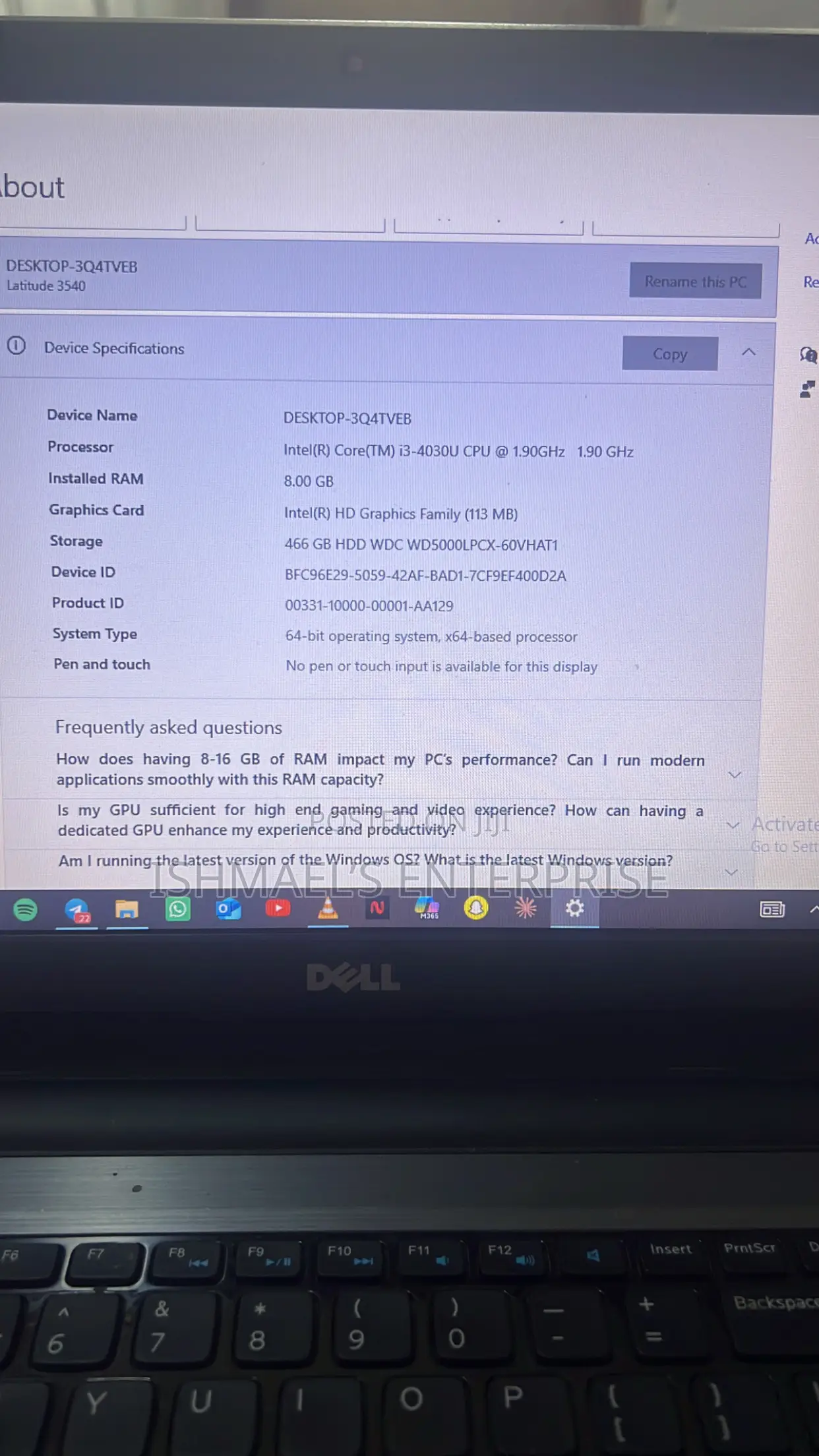 Laptop Dell Latitude 3540 8GB Intel Core i3 HDD 500GB