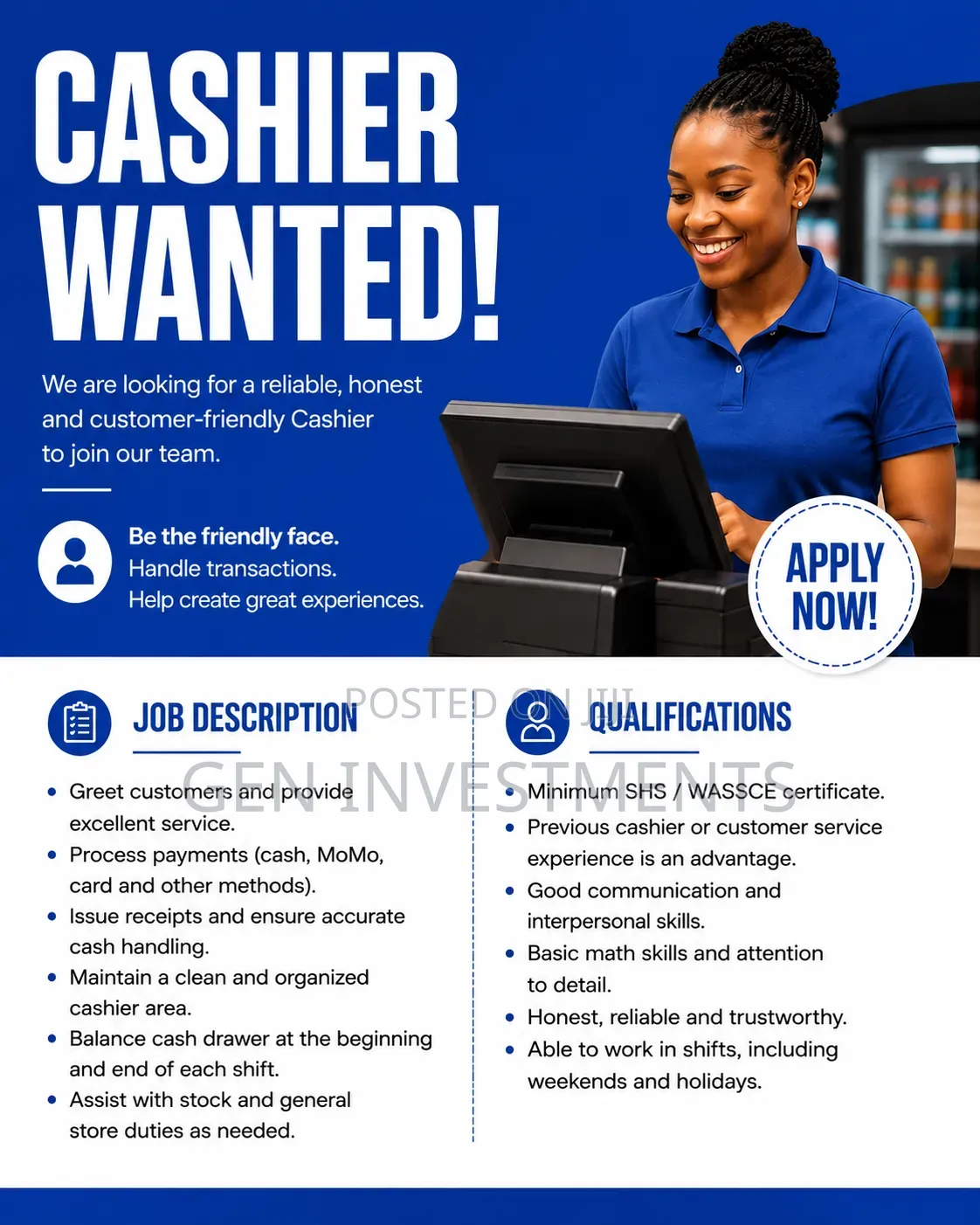 Wanted - Cashiers