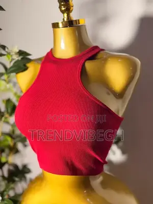 Red Ribbed Halter Crop Top