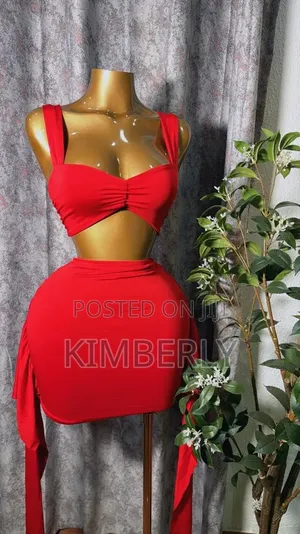 Women's Red Two Piece Skirt Set -Crop Tops Mini Skirt