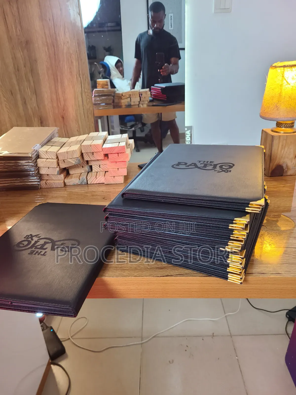 A4 Black Leather Menu Cover Dual Holder for Hotel Restaurants