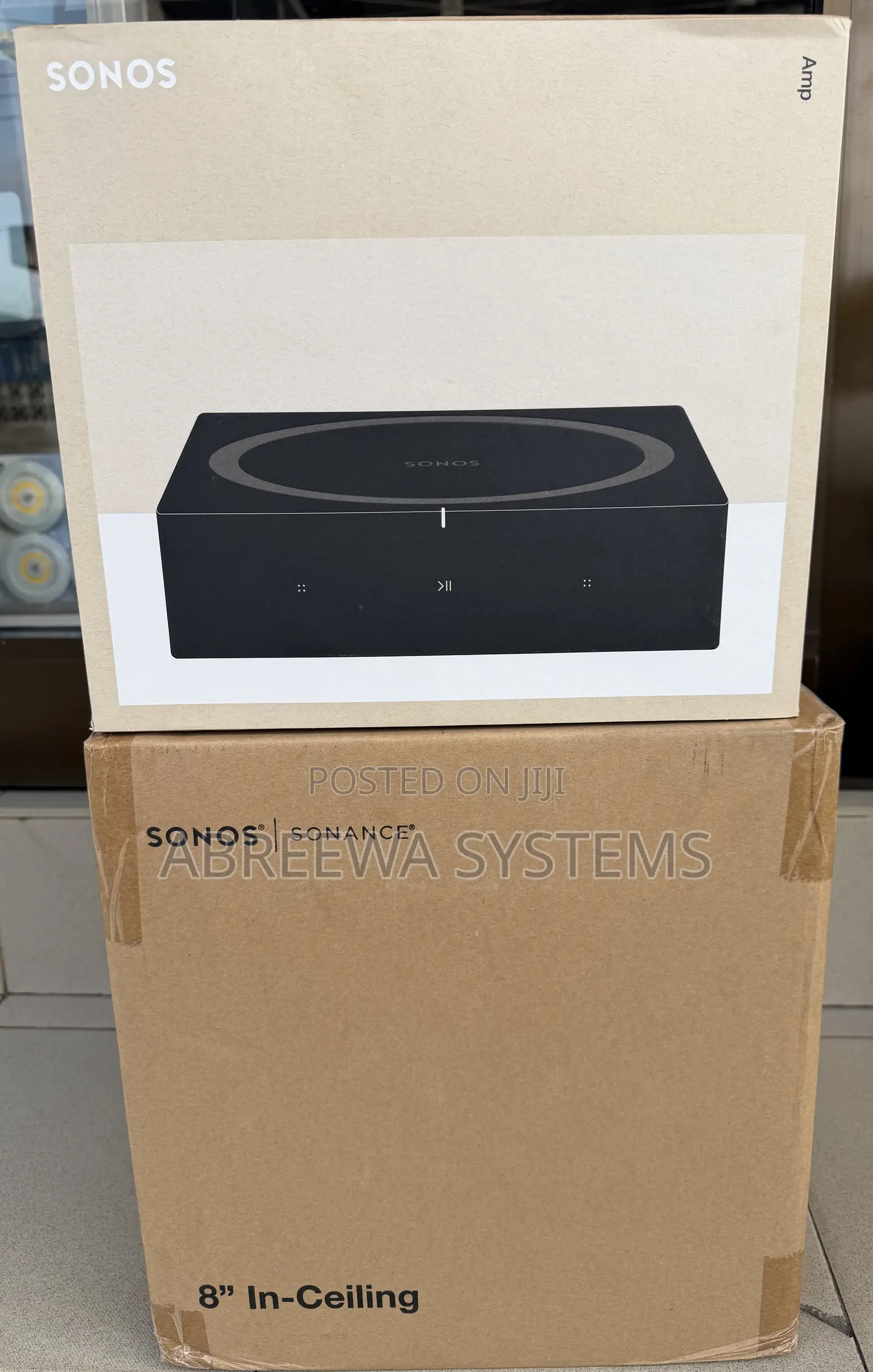Sonos Amplifier and 8” Ceiling Speakers.