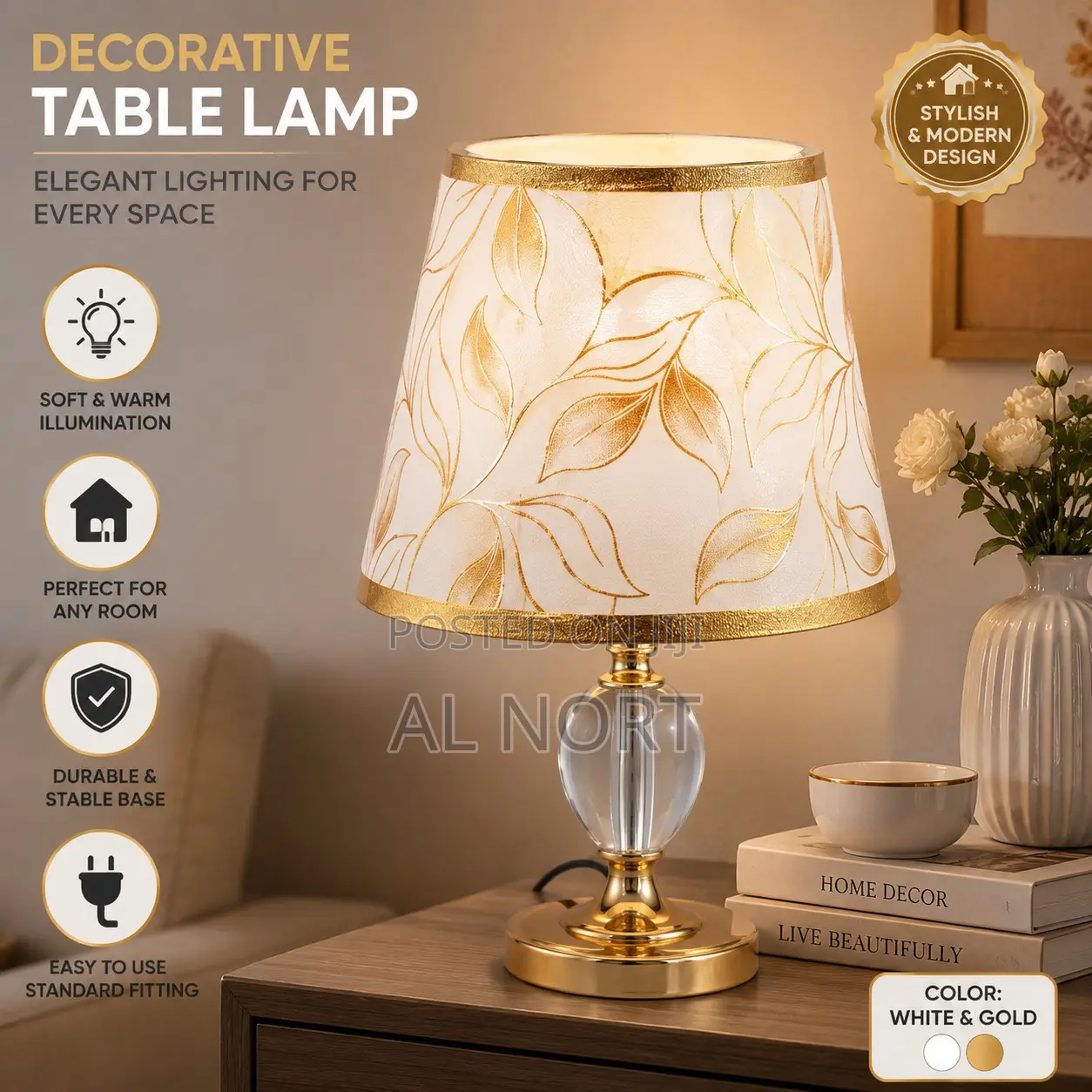 Decorative Table Lamp With Floral Lampshade