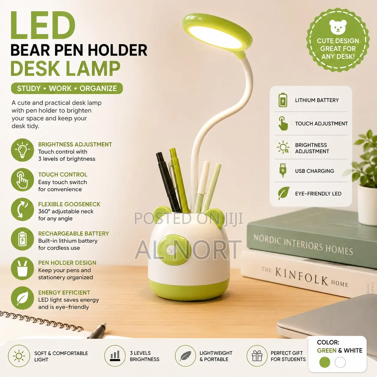 Led Bear Pen Holder Desk Lamp