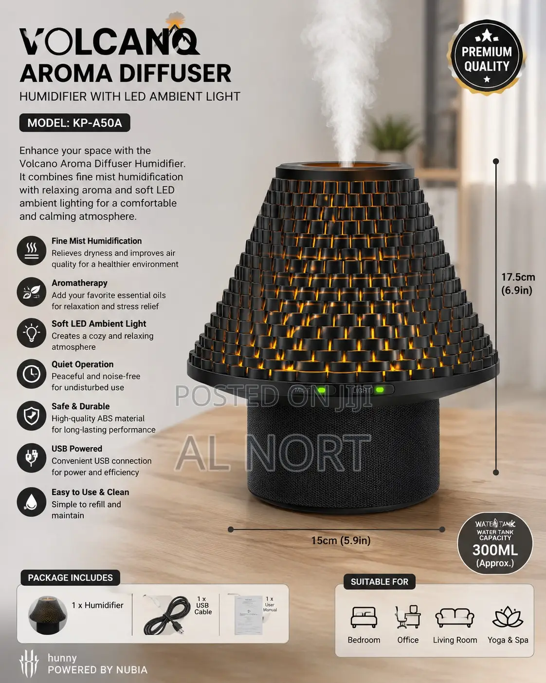 Volcano Aroma Diffuser Humidifier With Led Ambient Light