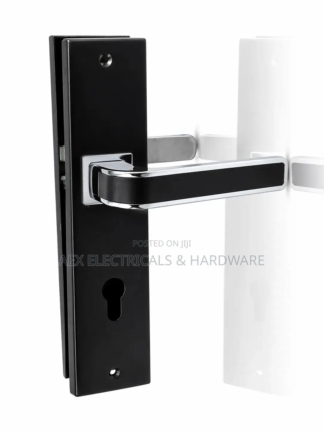 Modern Black Chrome Door Handle Lock Lever Keyhole Fitting