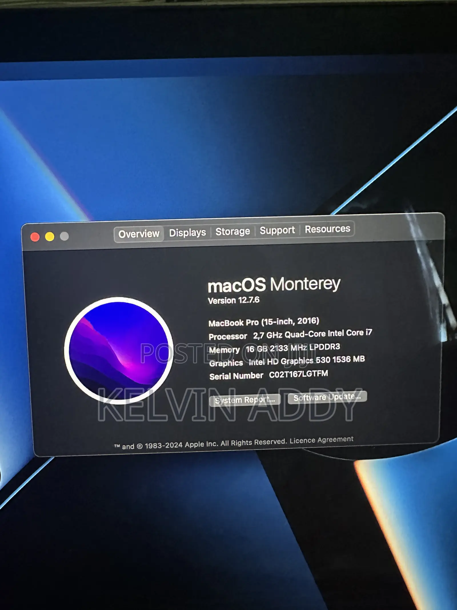 Laptop Apple MacBook Pro 16GB Intel Core i7 SSD 500GB