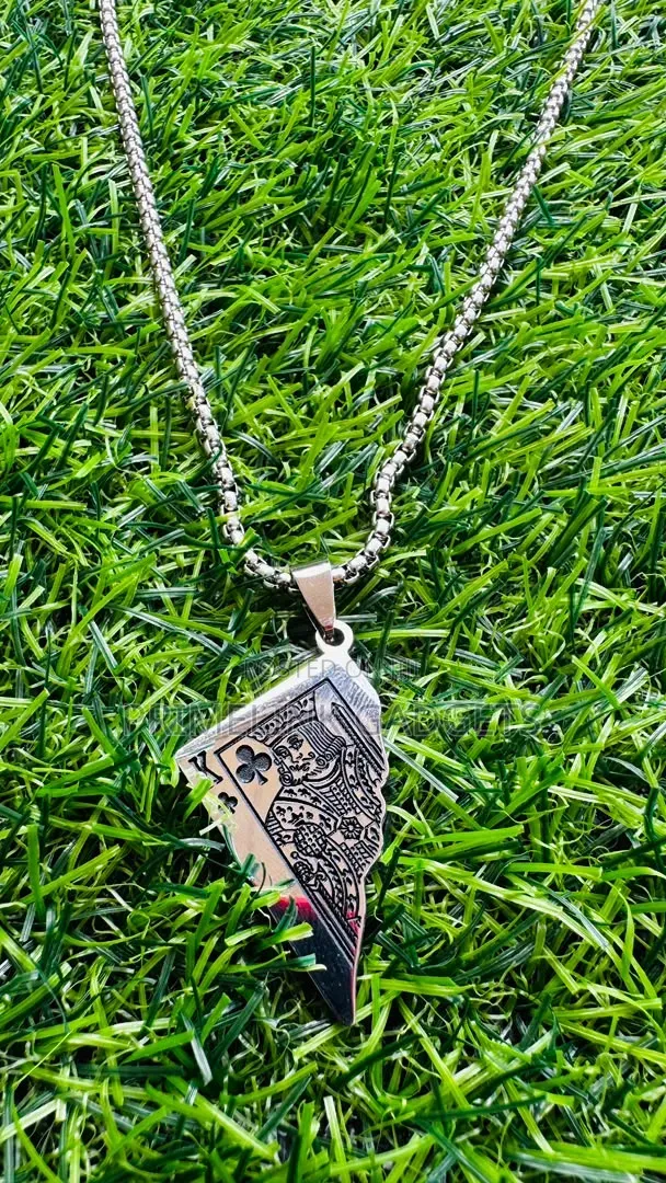 Half King of Spades Playing Card Mens 304 Stainless Steel Necklace